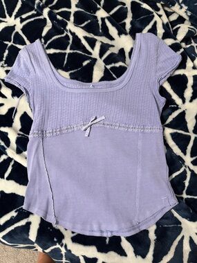 We The Free Lavender Ribbed Scoop Neck Top with Bow